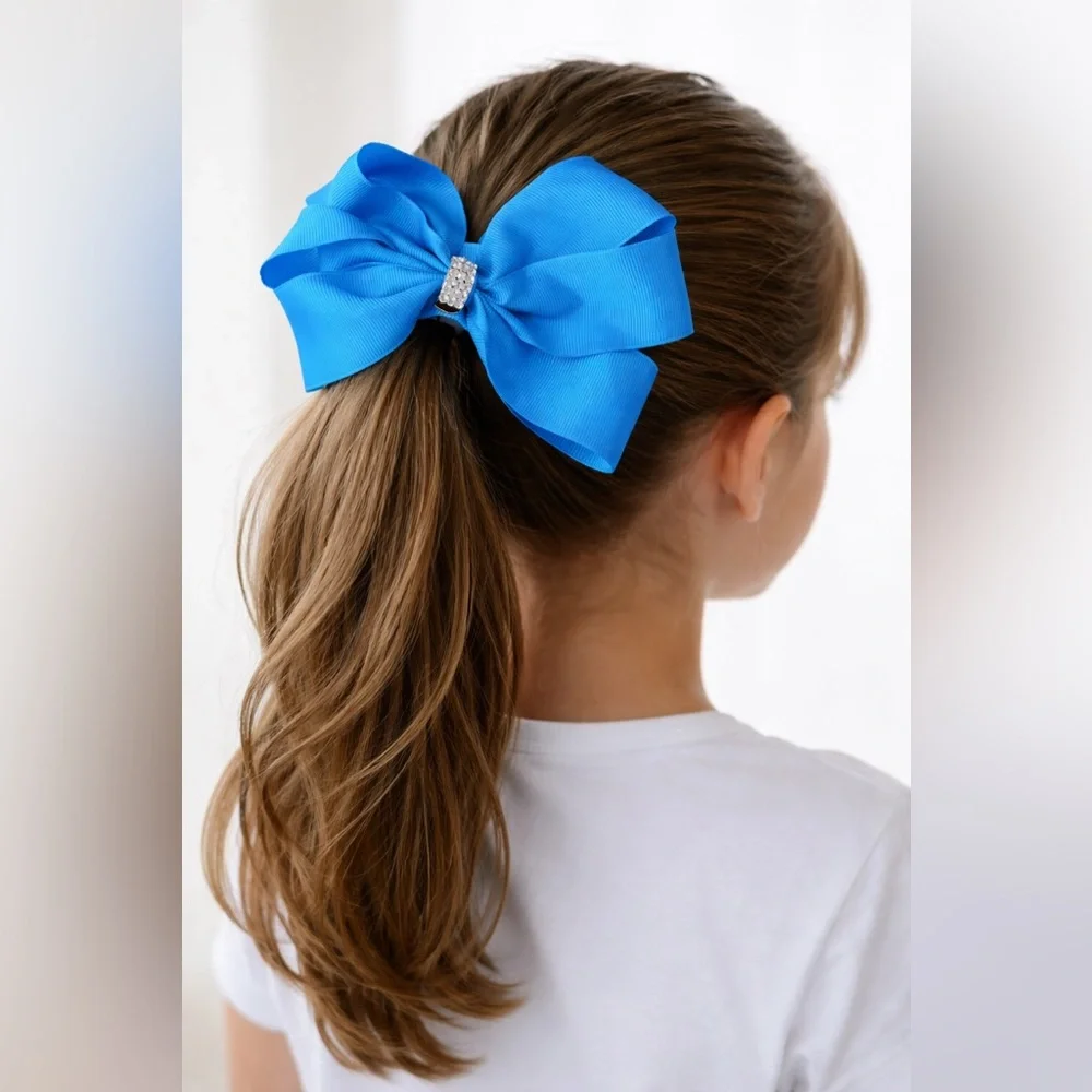 Handmade Aqua Blue with a rhinestone Ribbon Bow for girls New